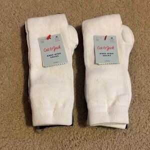Cat & Jack Kids' White & Navy Knee Socks